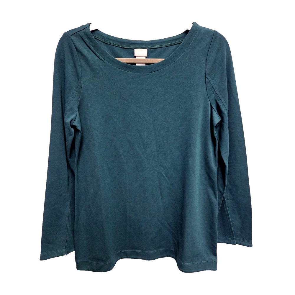 Chico's Teal Ponte Split Sleeve Knit Top Size 0 (6) Back Seam Tunic  Pullover